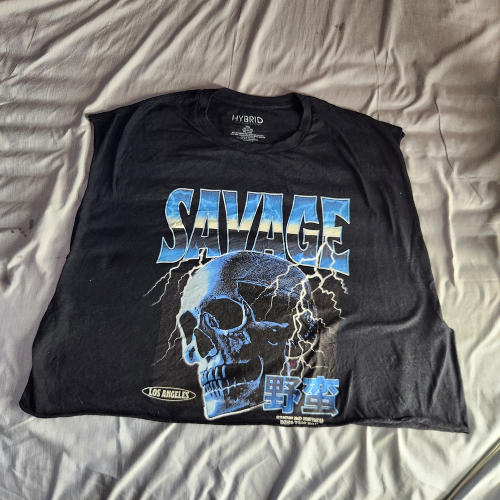 Hybrid Savage Skull T-Shirt 3XL Black Blue Lightning Los Angeles Muscle Tee